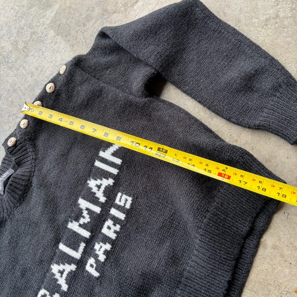 Balmain Black Crewneck Logo Sweater with Buttons - Picture 8 of 9